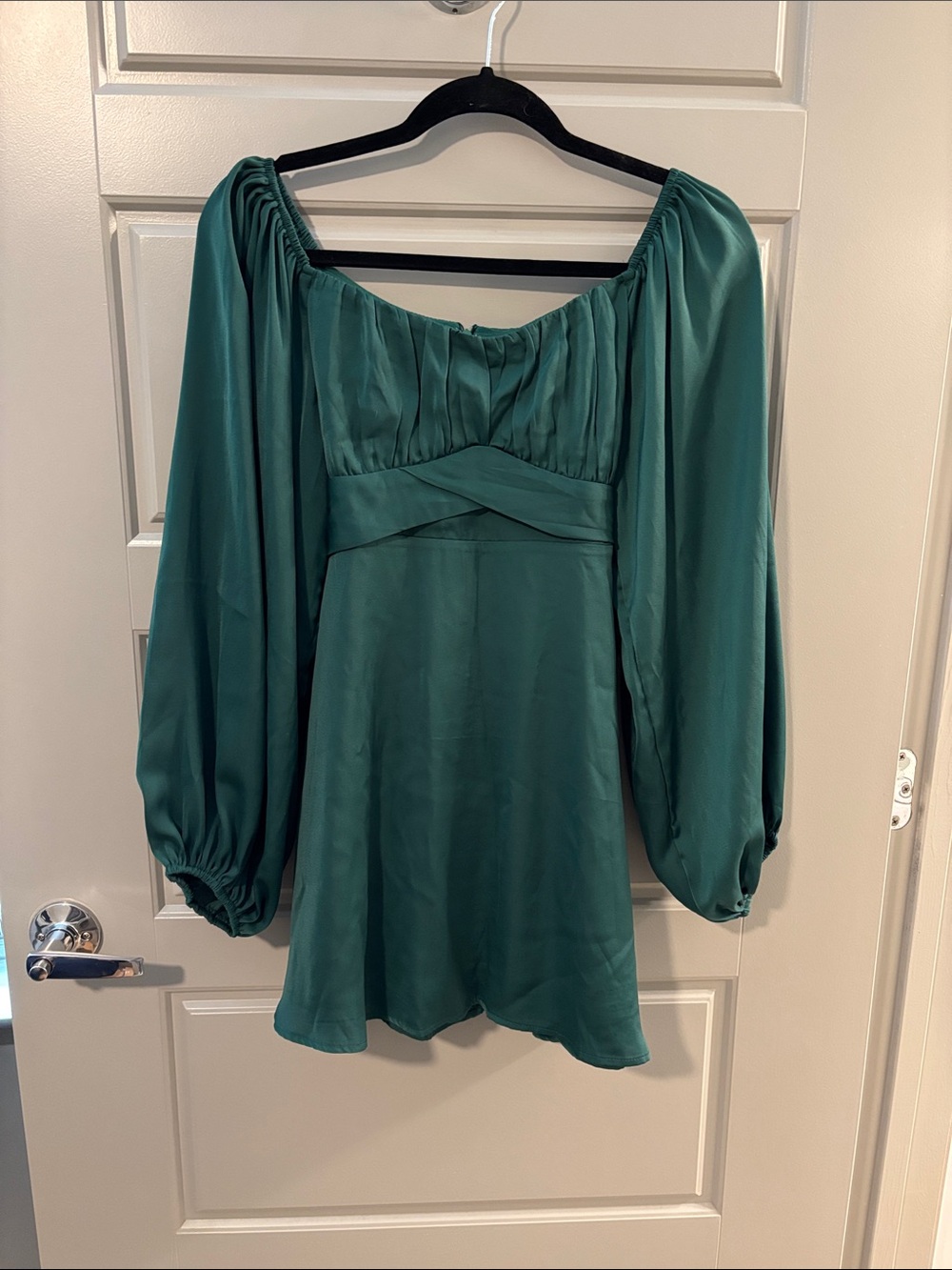 Altar’d State Emerald Green Off-Shoulder Long Sleeve Mini Dress